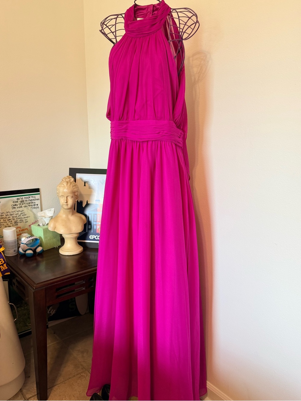 Badgley Mischka Hot Pink Halter Maxi Dress
